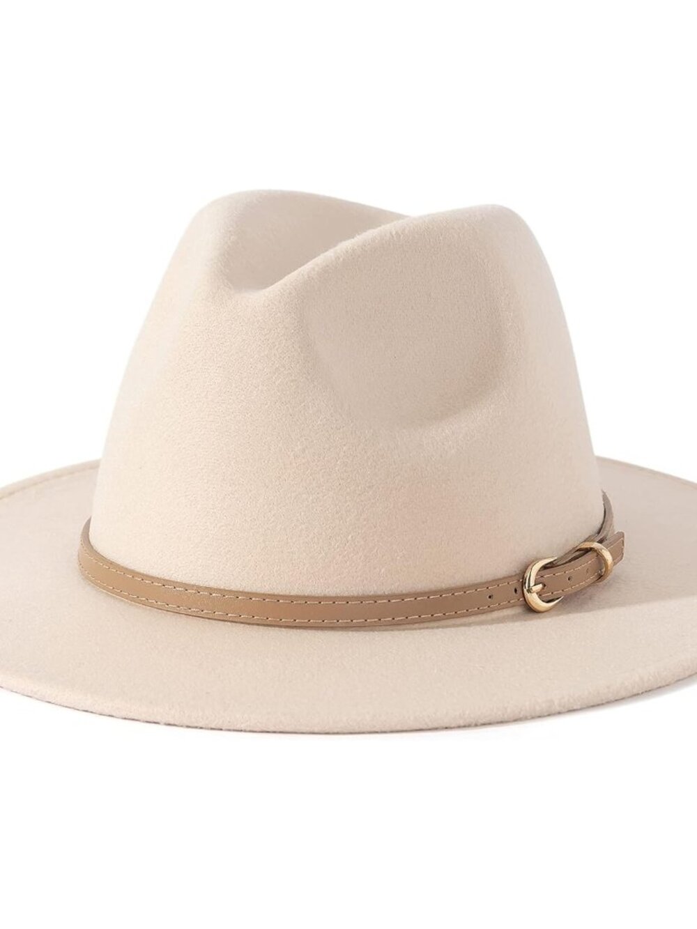 Women Classic Felt Fedora Wide Brim Hat with Belt Buckle - Picture 1 of 9